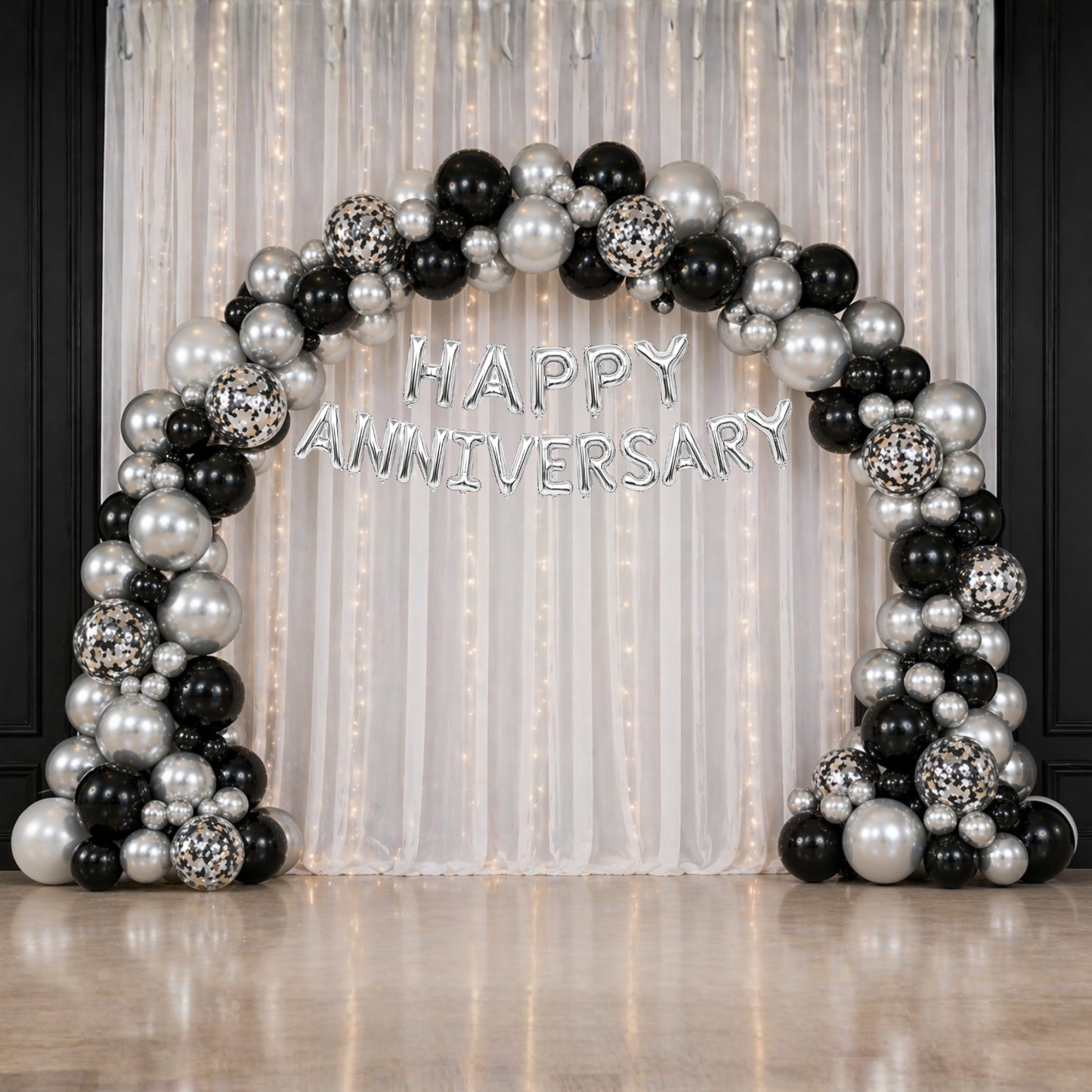 Black Silver Anniversary Decoration Combo (66 pcs)