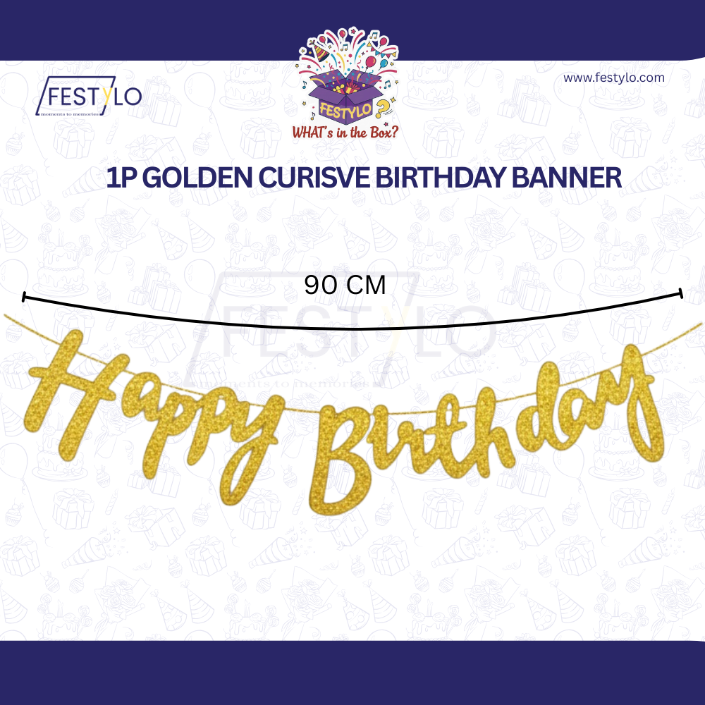 Golden Cursive Birthday Banner Set