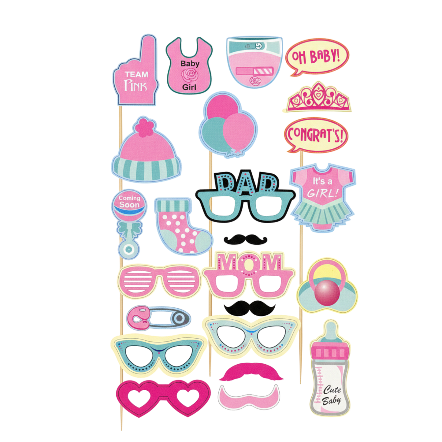 Pink Baby Shower Props Kit (24 pcs)