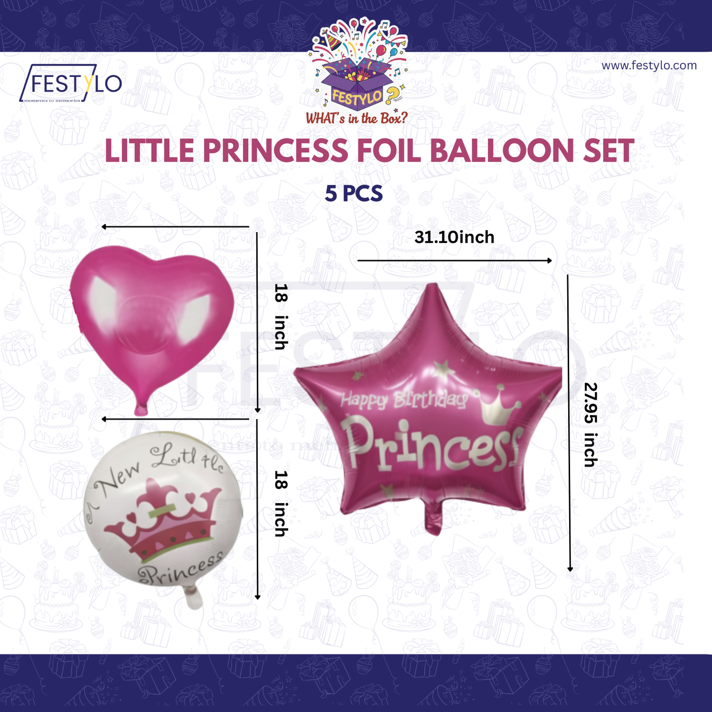 Princess Star Birthday 5 pcs Foil Balloons