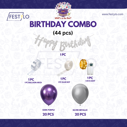 Purple Silver Birthday Decor Kit (44 pcs)