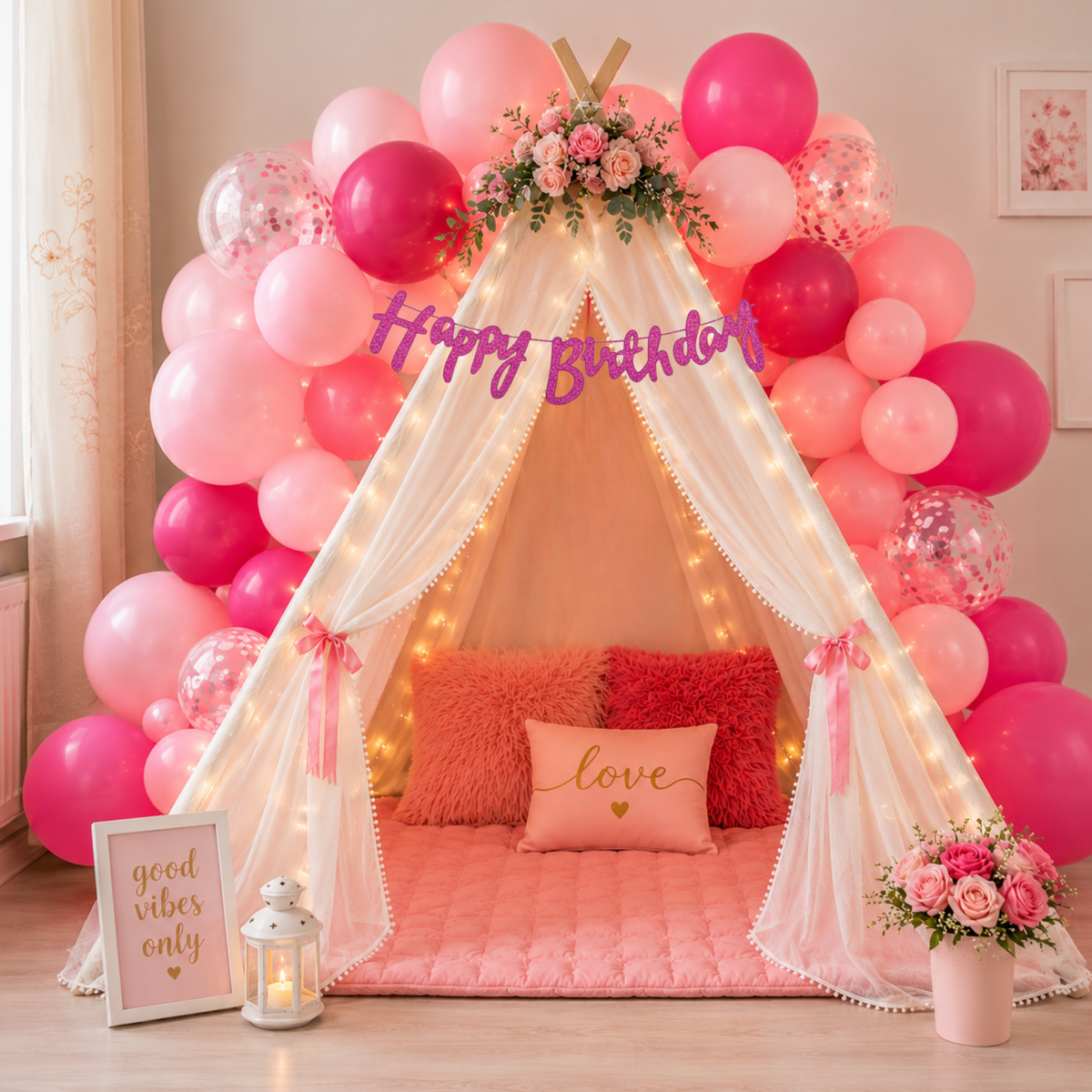 Pink Theme Birthday Decoration Combo – 59 Pcs