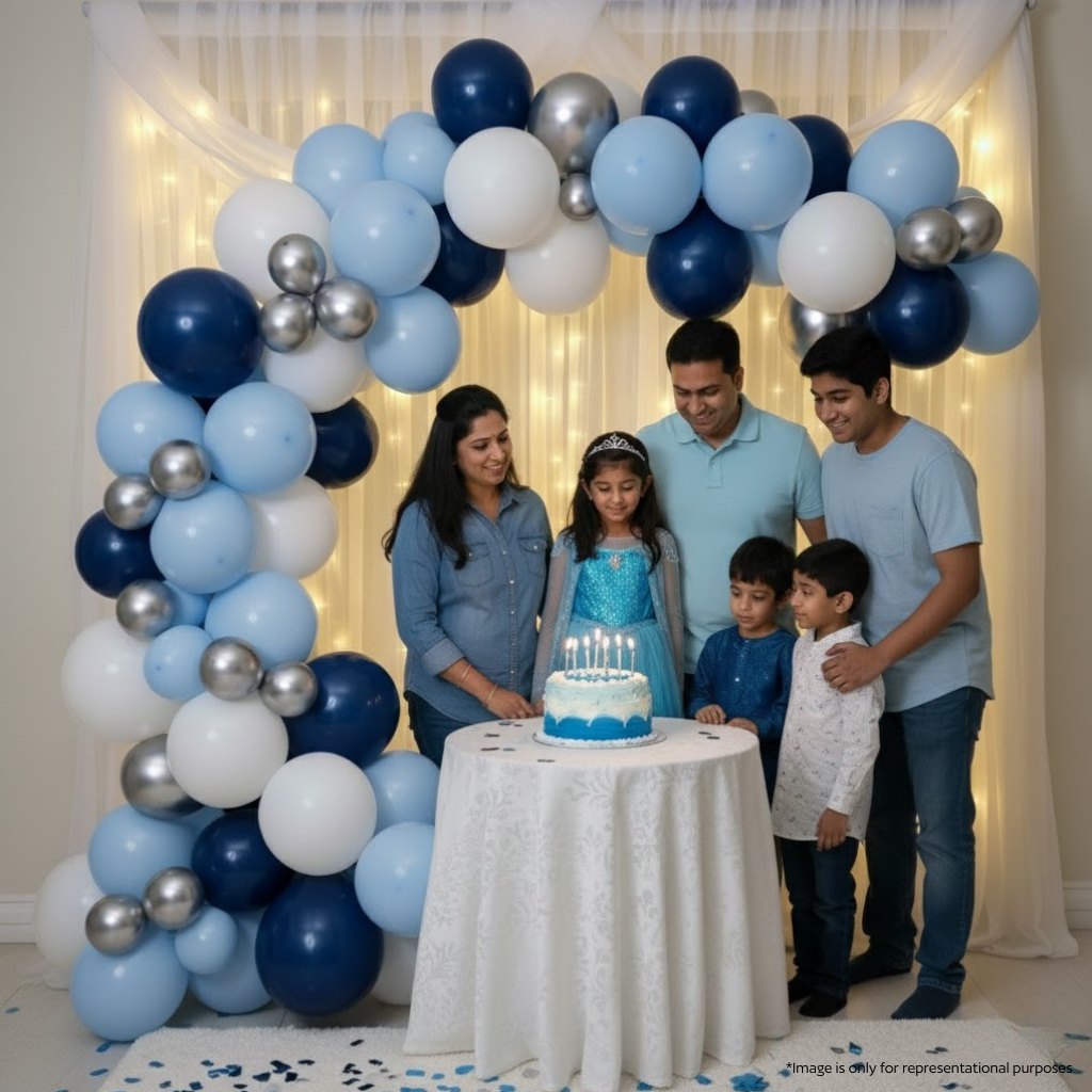 Blue Silver Birthday Balloon Combo (85 pcs)