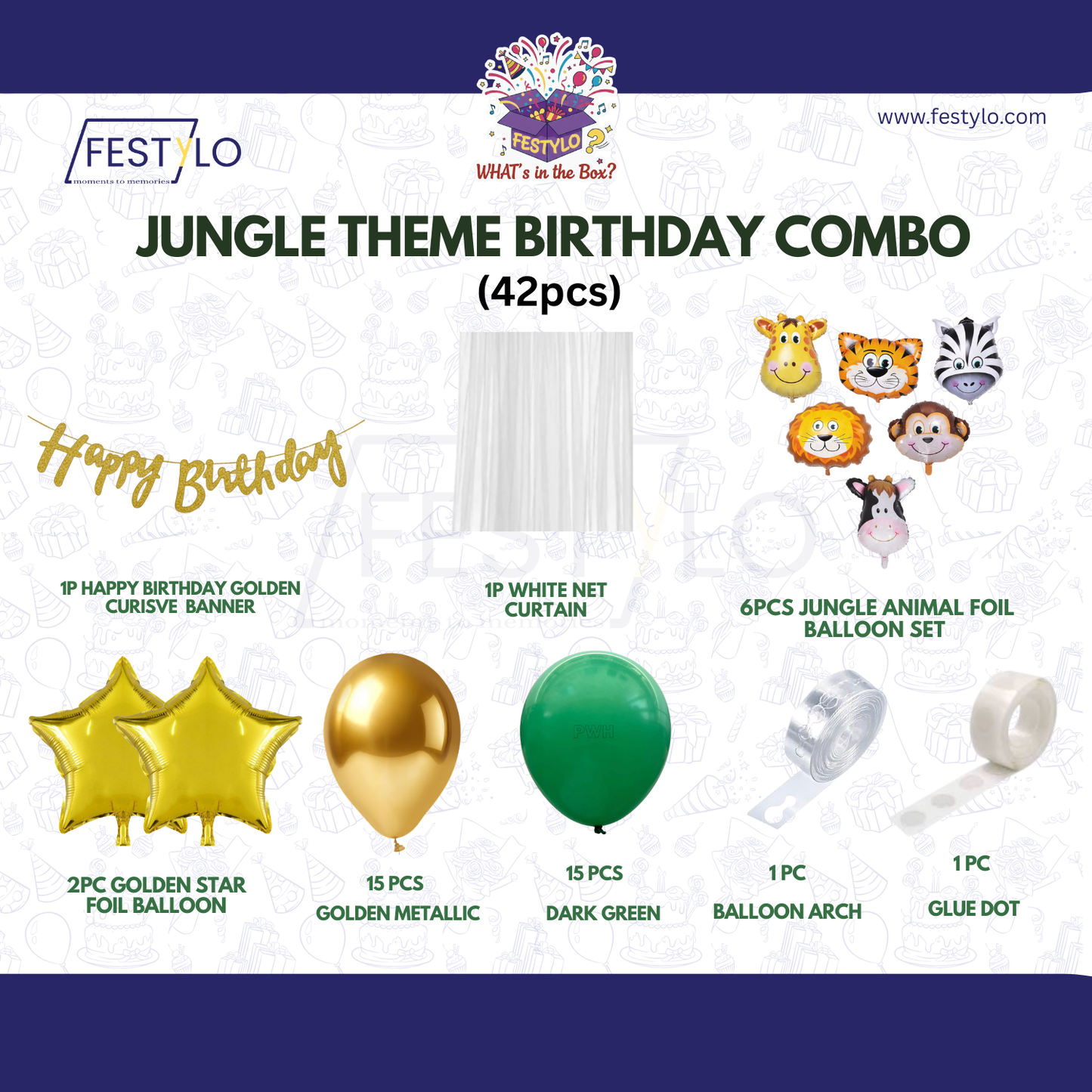 Jungle Birthday Decoration Combo (42 Pcs)