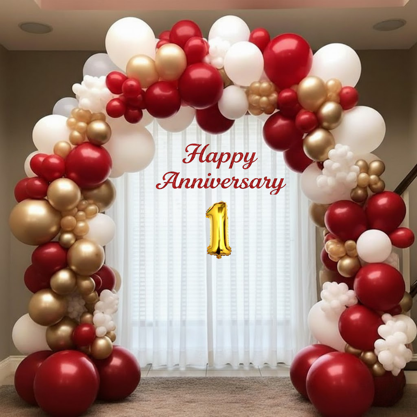 1st Anniversary Decoration Combo Kit (64 Pcs) – Red, White & Gold Balloon Decoration Set