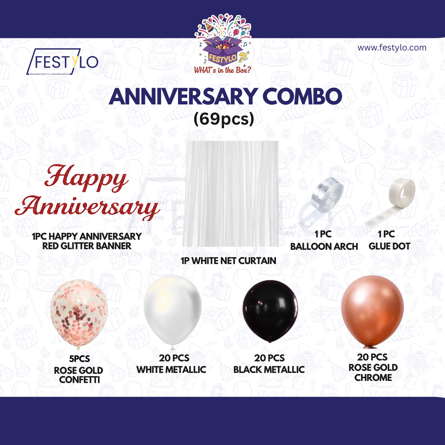 Rose Gold Black Anniversary Decoration Combo (69 pcs)