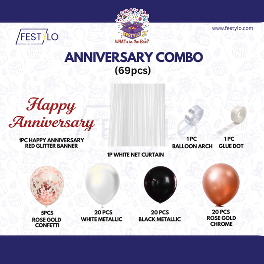 Rose Gold Black Anniversary Decoration Combo (69 pcs)