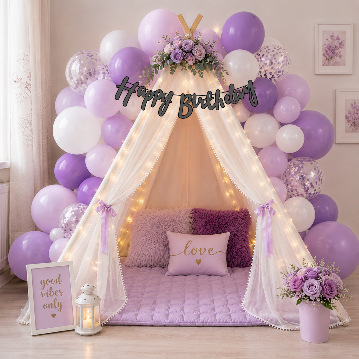 Lavender Theme Birthday Decoration Combo – 59 Pcs