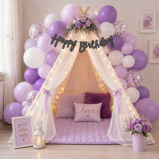 Lavender Theme Birthday Decoration Combo – 59 Pcs