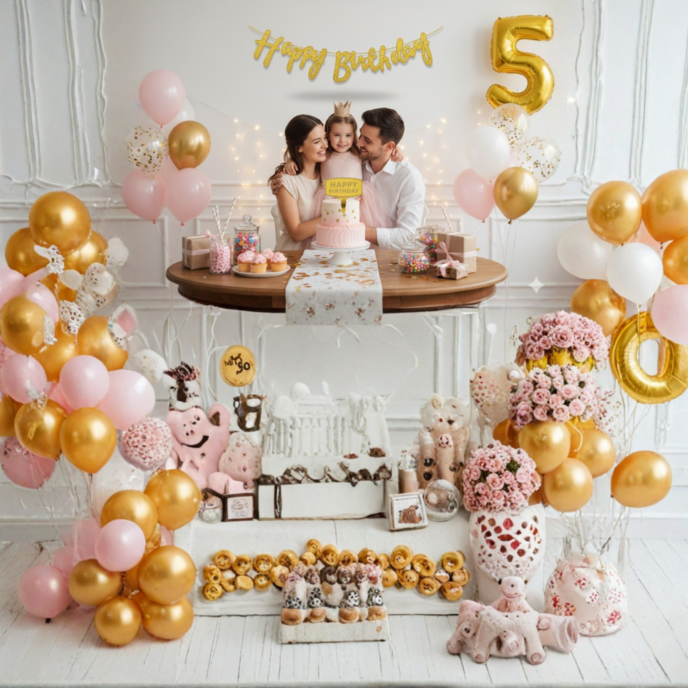 Golden Cursive Birthday Banner Set