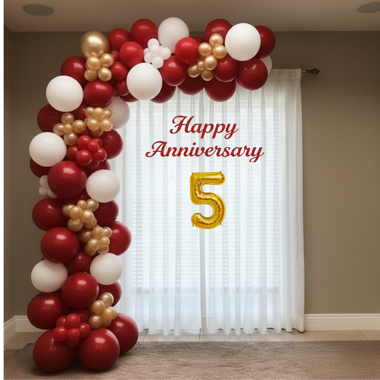 5th Anniversary Decoration Combo Kit (64 Pcs) – Red, White & Gold Balloon Decoration Set