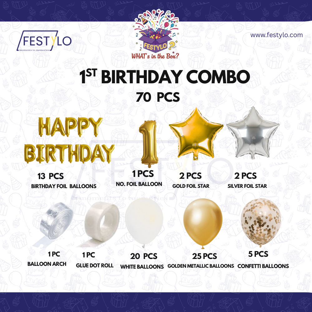 Golden First Birthday Decoration Set (70 pcs)