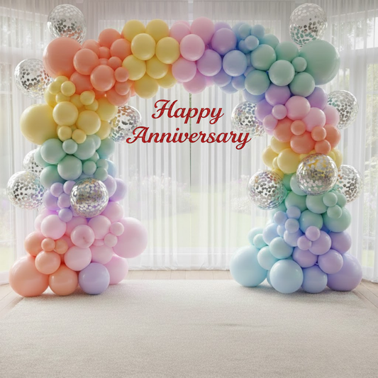 Pastel Theme Party Combo Decoration Kit (114 pcs) – Happy Anniversary Balloon Arch Set