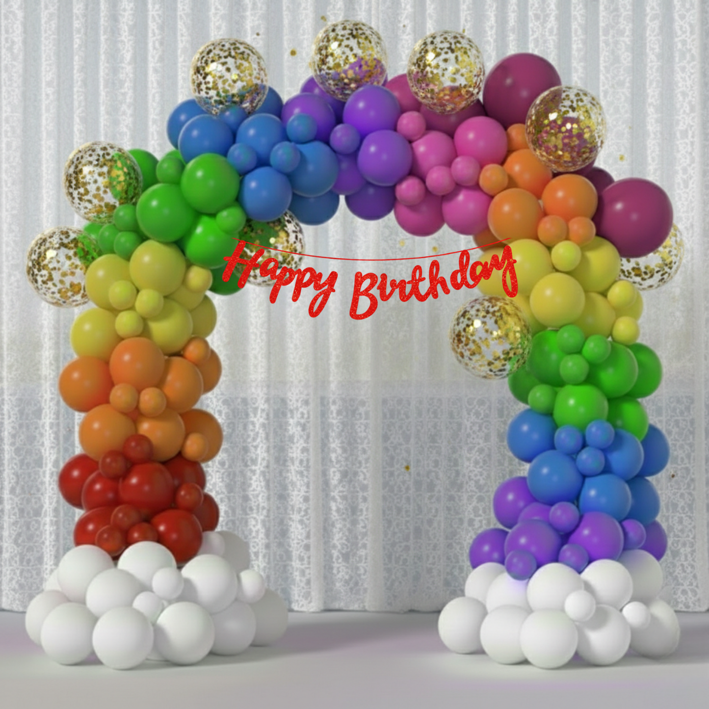 Rainbow Theme Red Banner with Golden confetti Decoration Kit (114 Pcs)