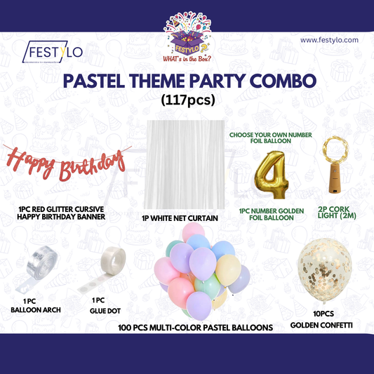 Pastel Theme Birthday Combo Kit with Red banner