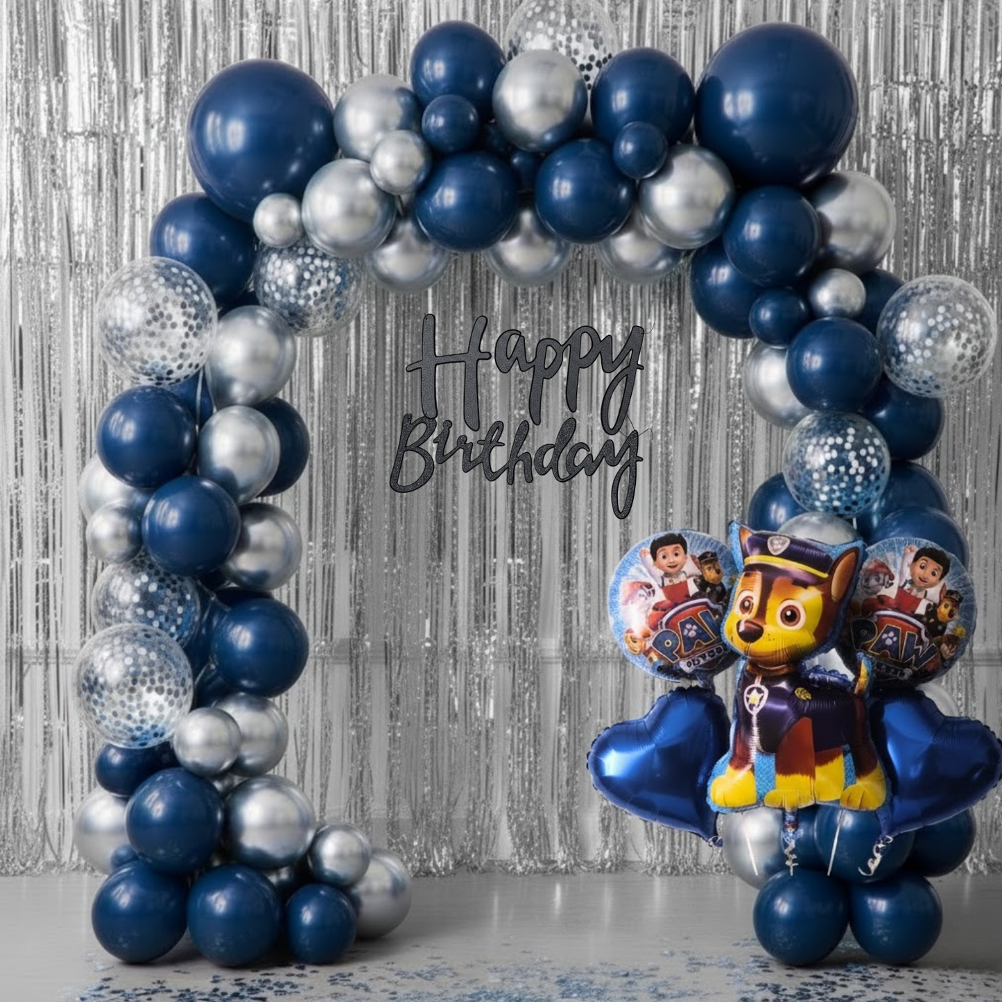 Paw Patrol Blue Silver Birthday Arch Kit (55 Pcs)