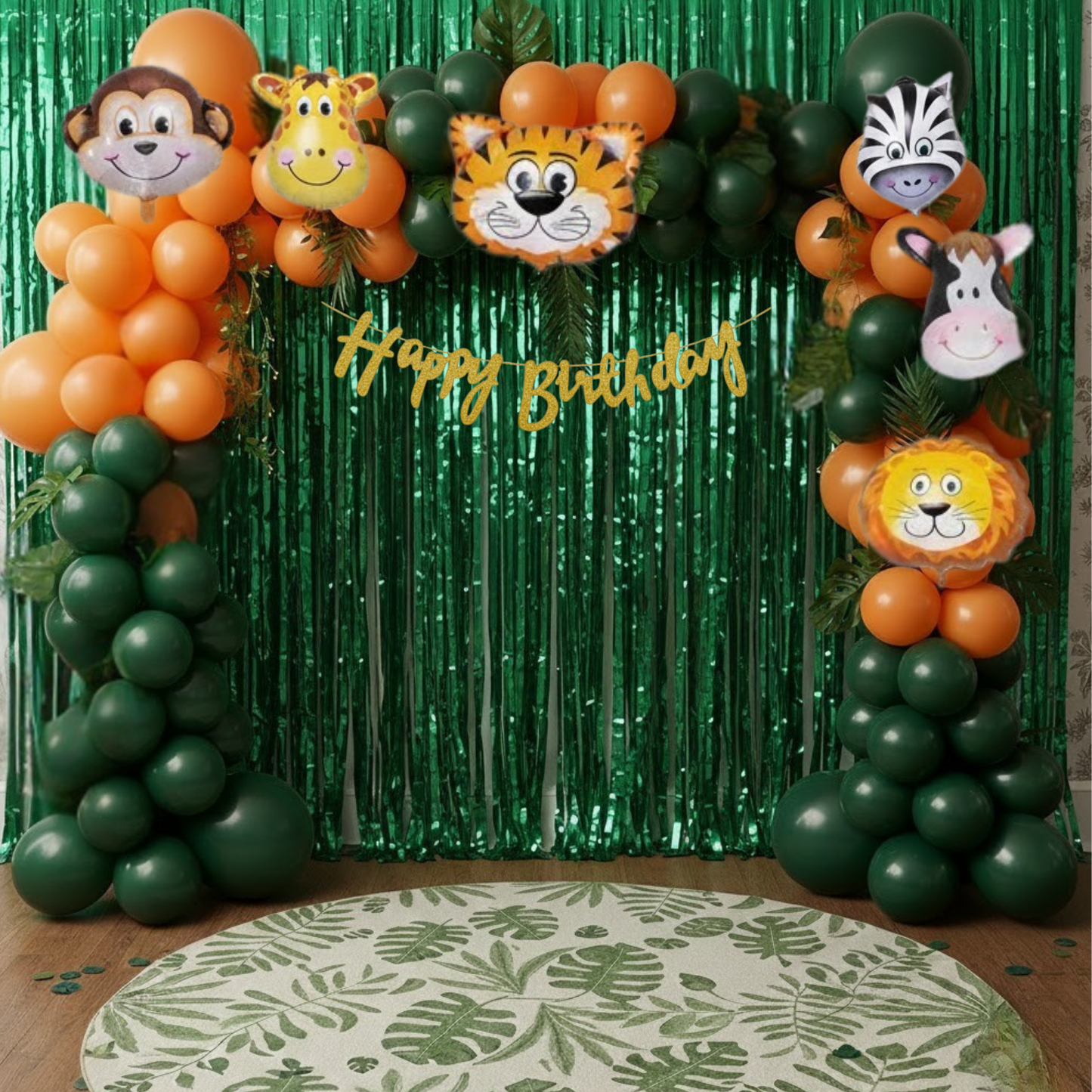 Jungle Theme Birthday Combo (66 pcs) Green Frills