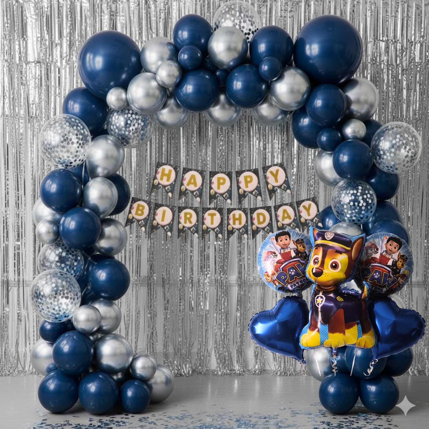 Paw Patrol Blue Silver Birthday Decoration Combo (55 Pcs)