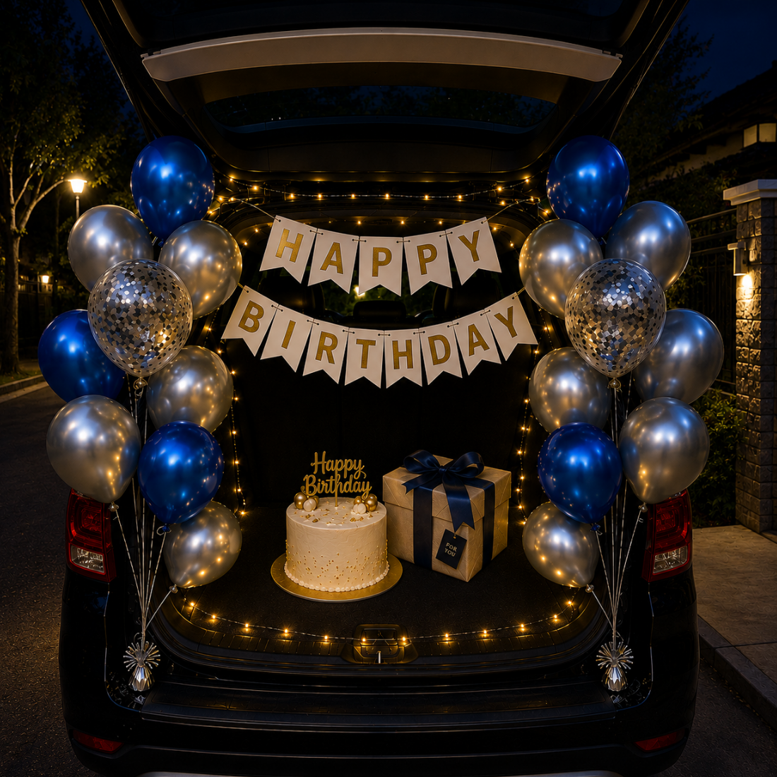 Car Birthday Decoration Combo – 29 Pcs | Blue & Silver