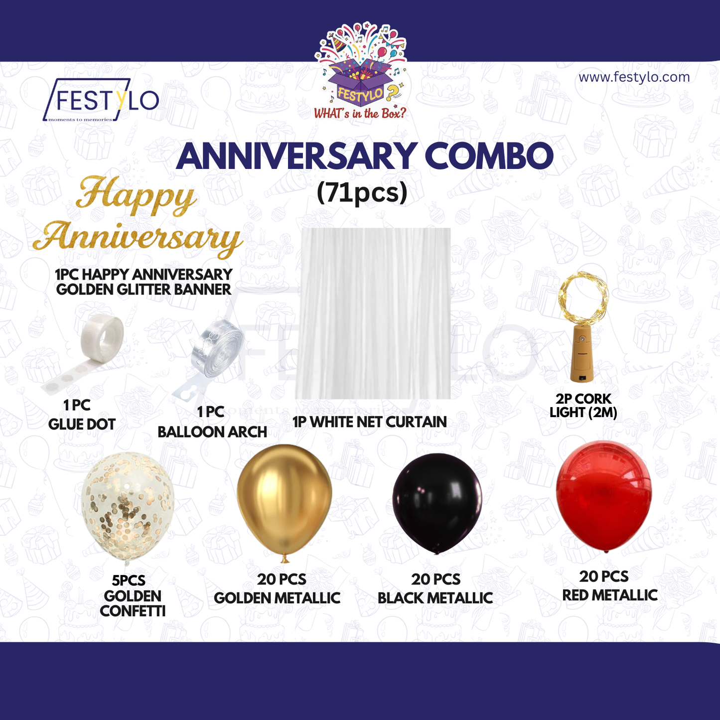 Red Black Gold Anniversary Decoration Combo (71 pcs)
