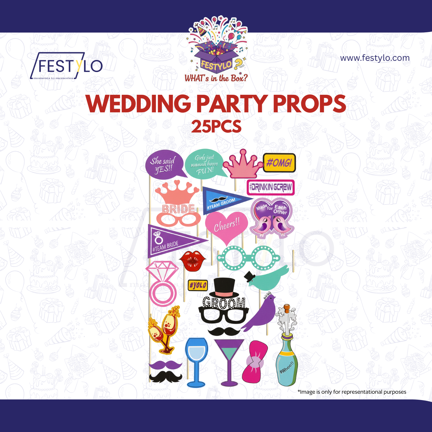 Wedding Photo Booth Props Kit (25 pcs)