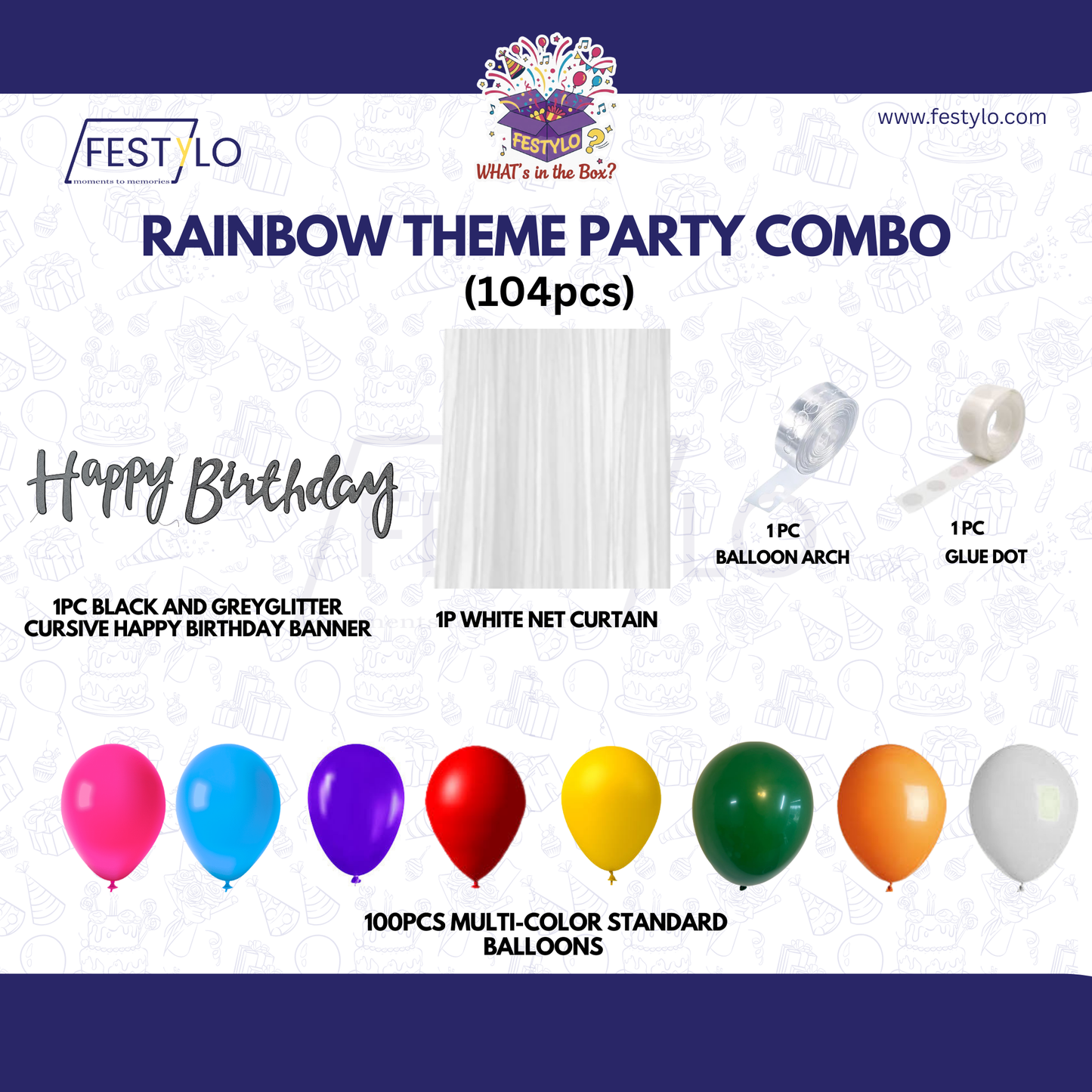Rainbow Theme  Black & Grey Banner Party Combo