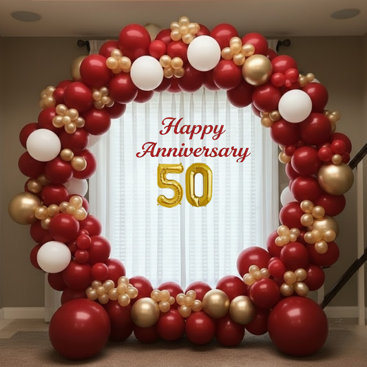 50th Anniversary Decoration Combo Kit (65 Pcs) – Red, White & Gold Golden Jubilee Balloon Set