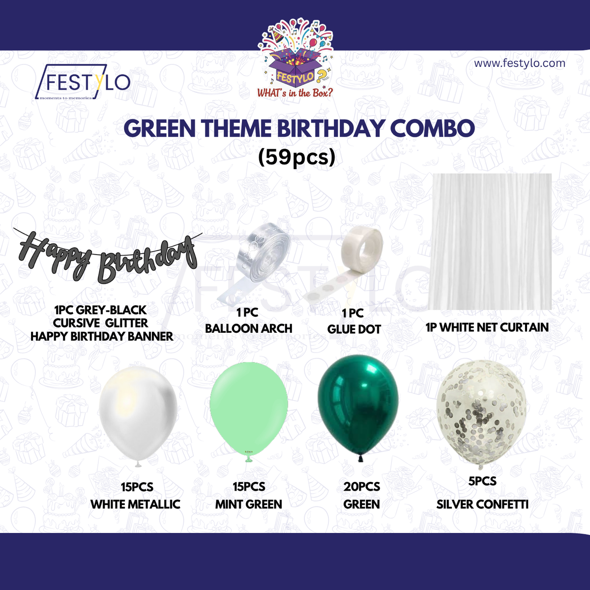 Green Theme Birthday Decoration Combo – 59 Pcs