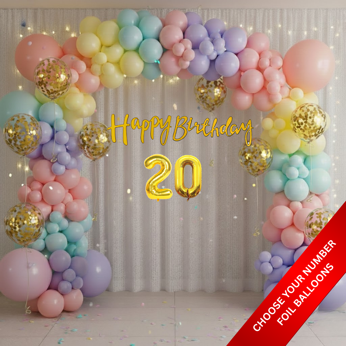 Pastel Theme Birthday Combo Kit with Black & Gold banner