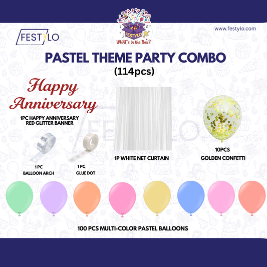 Pastel Theme Party Combo Decoration Kit (114 pcs) – Happy Anniversary