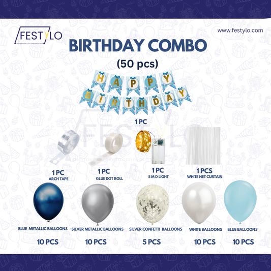 Blue Birthday Party Decoration Kit (50 pcs)