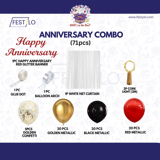 Red Black Gold Anniversary Decoration Combo (71 pcs)