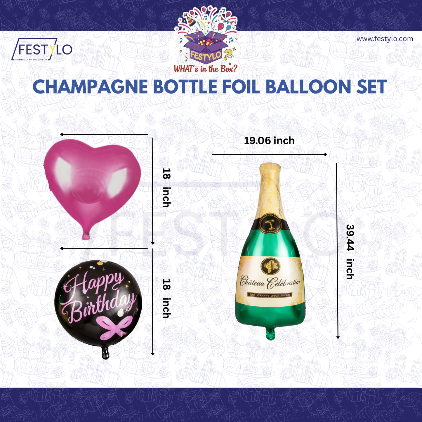 Champagne Bottle Birthday 5 pcs Foil Balloons