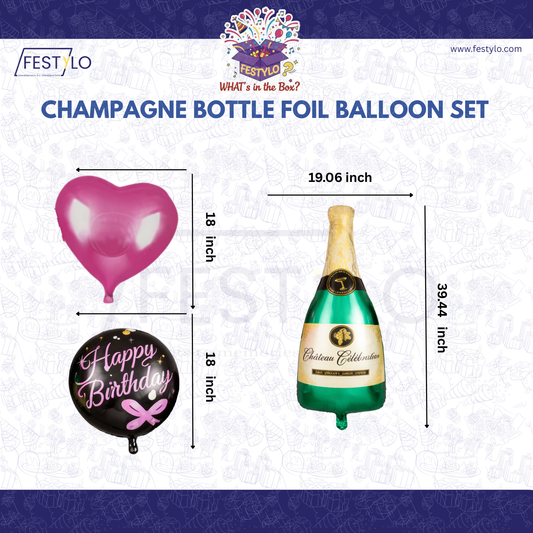 Champagne Bottle Birthday 5 pcs Foil Balloons