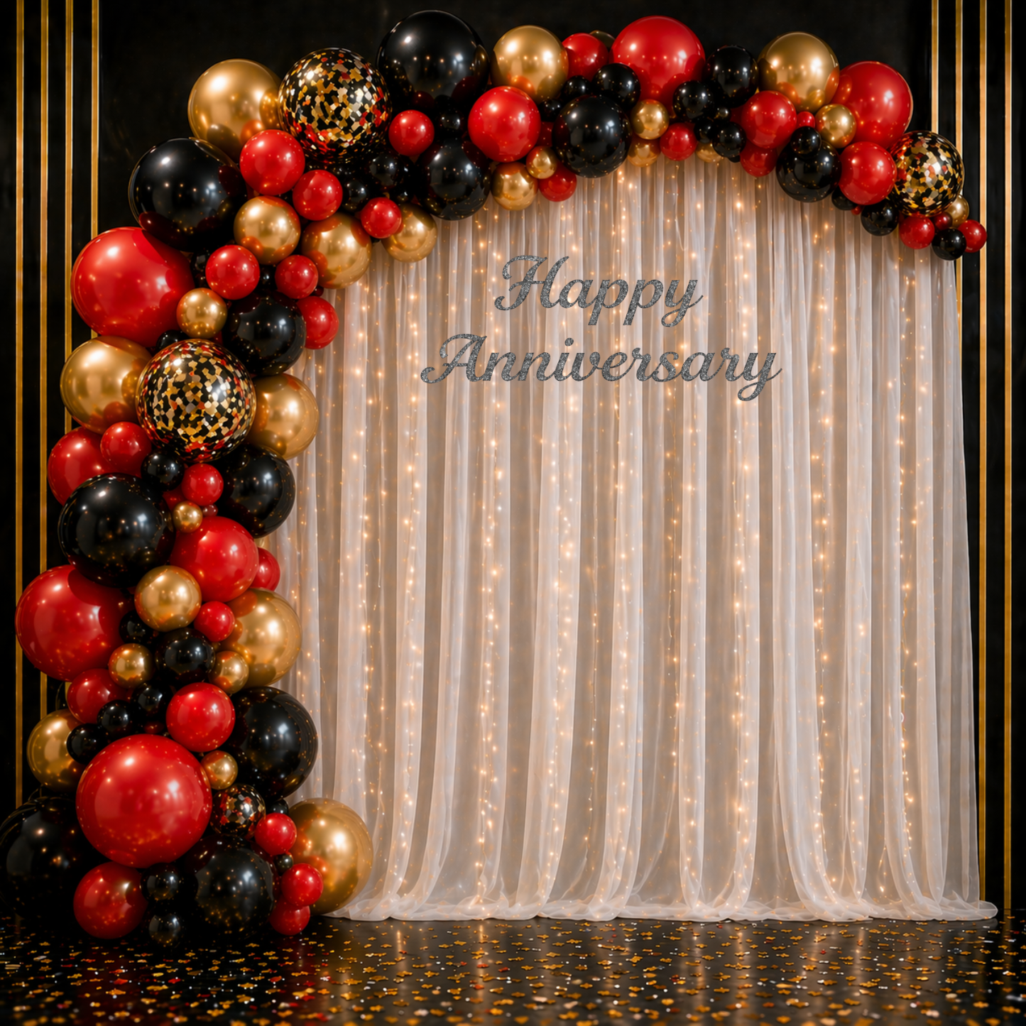 Red Black Gold Anniversary Decoration Combo (71 pcs)