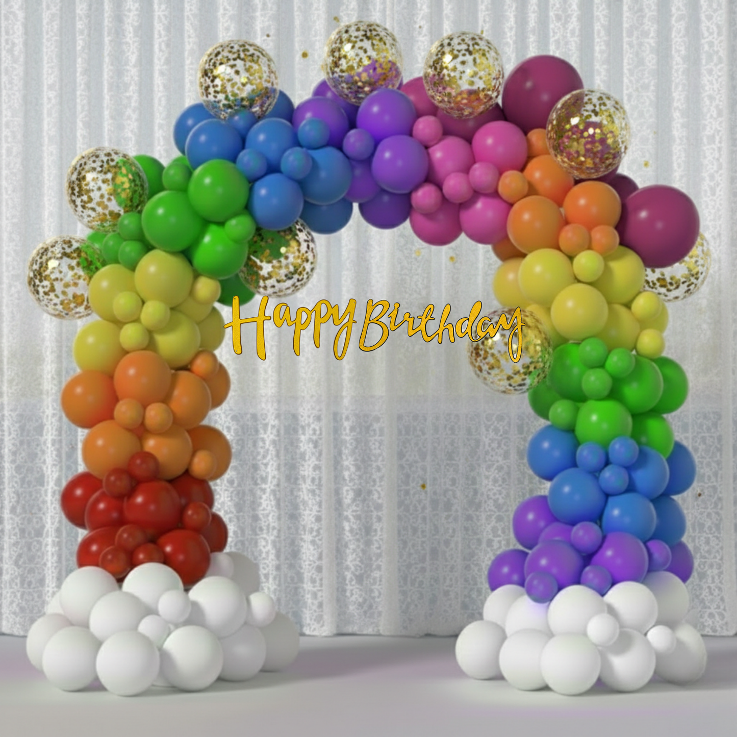 Rainbow Theme Black & Gold Banner with Golden confetti Decoration Kit (114 Pcs)