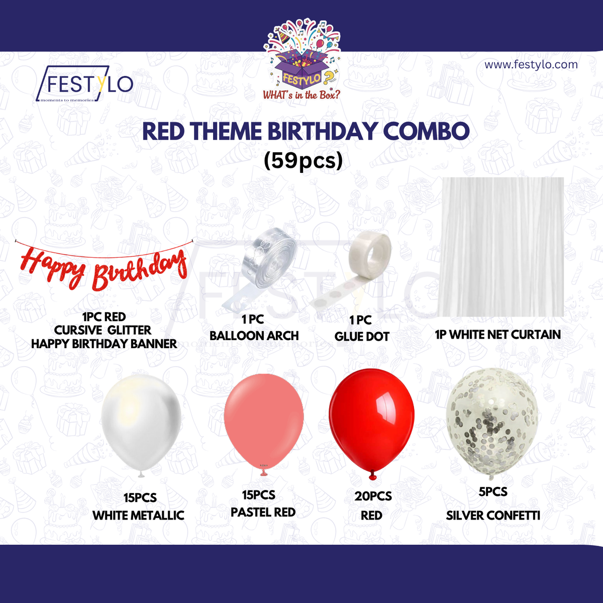 Red Theme Birthday Decoration Combo – 59 Pcs