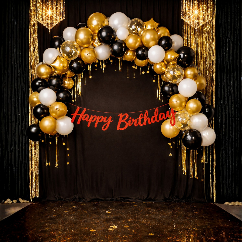 Red Cursive Birthday Banner Decor