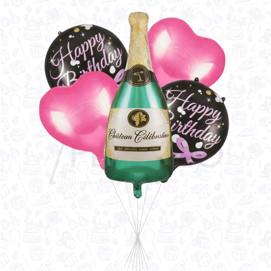 Champagne Bottle Birthday 5 pcs Foil Balloons