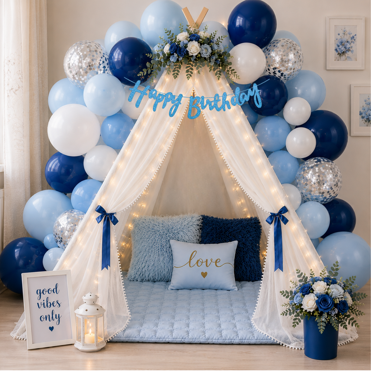 Blue Theme Birthday Decoration Combo – 59 Pcs