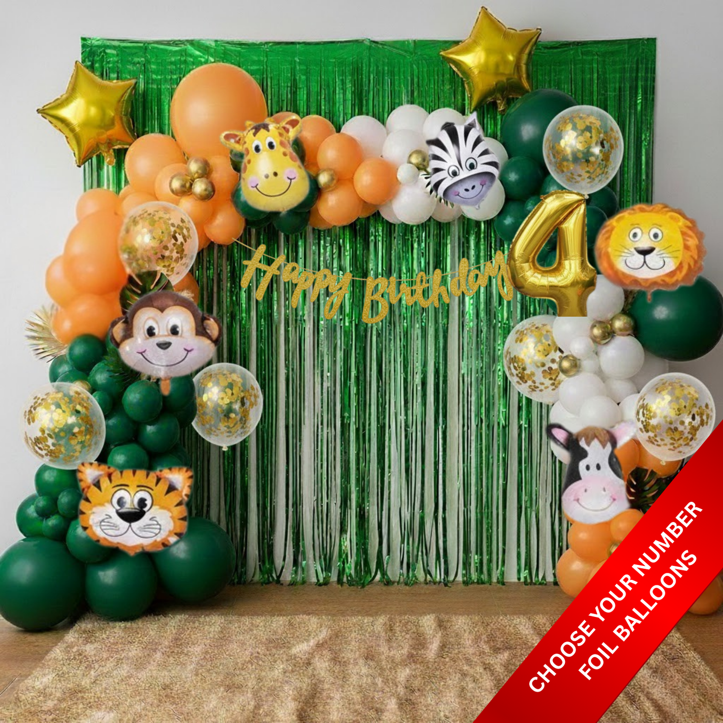 Jungle Birthday Decoration Combo (91 Pcs) Custom.