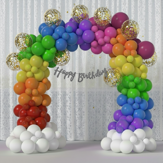 Rainbow Theme Silver Banner with Golden confetti Decoration Kit (114 Pcs)