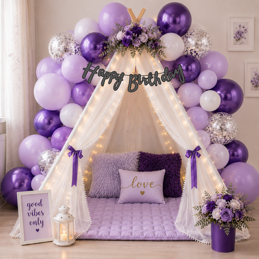 Purple Theme Birthday Decoration Combo – 59 Pcs