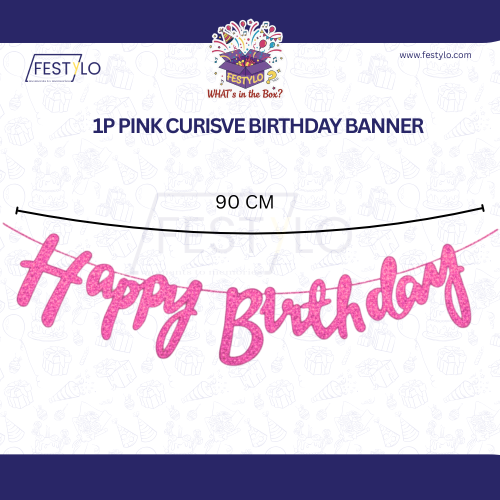 Pink Cursive Birthday Banner Set