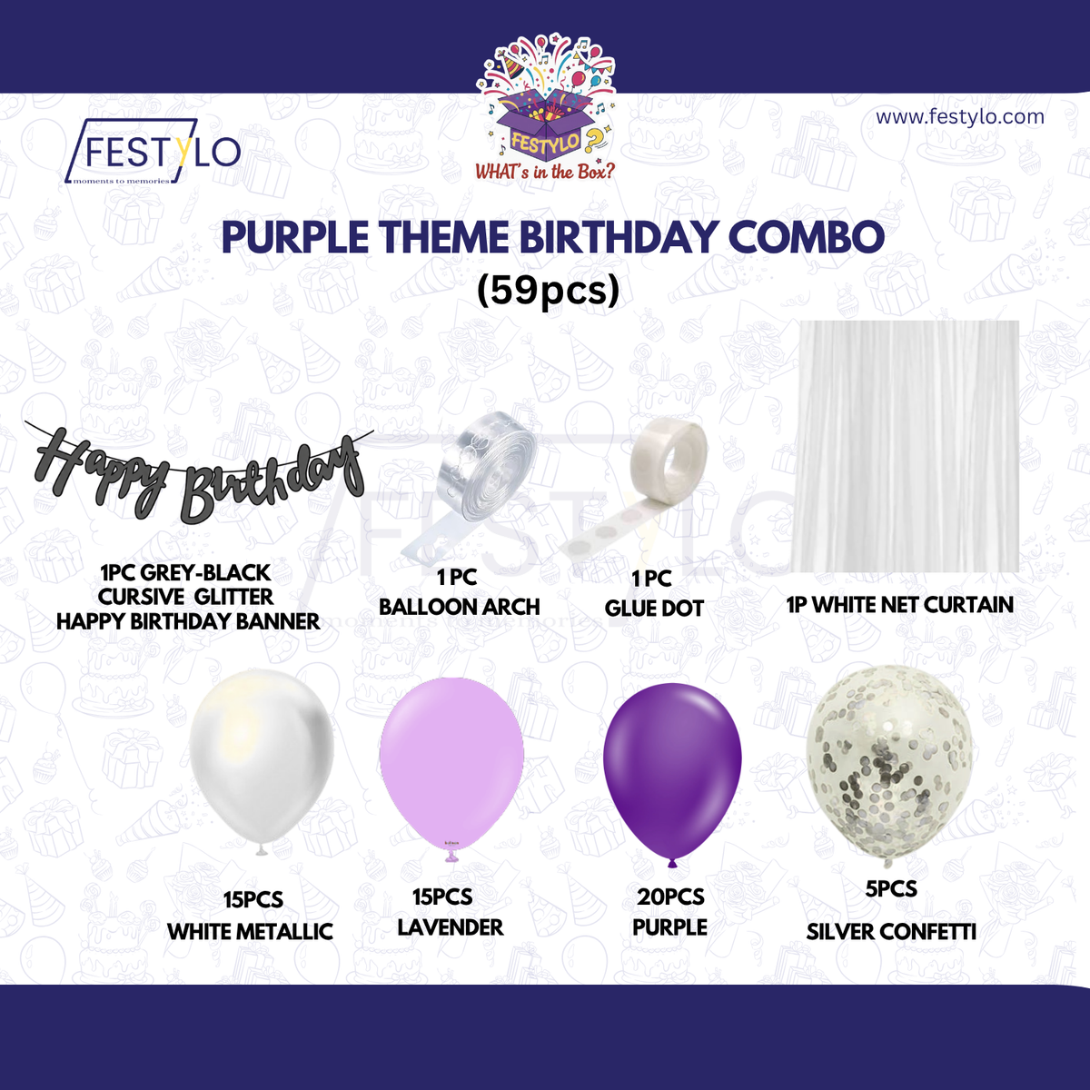 Purple Theme Birthday Decoration Combo – 59 Pcs