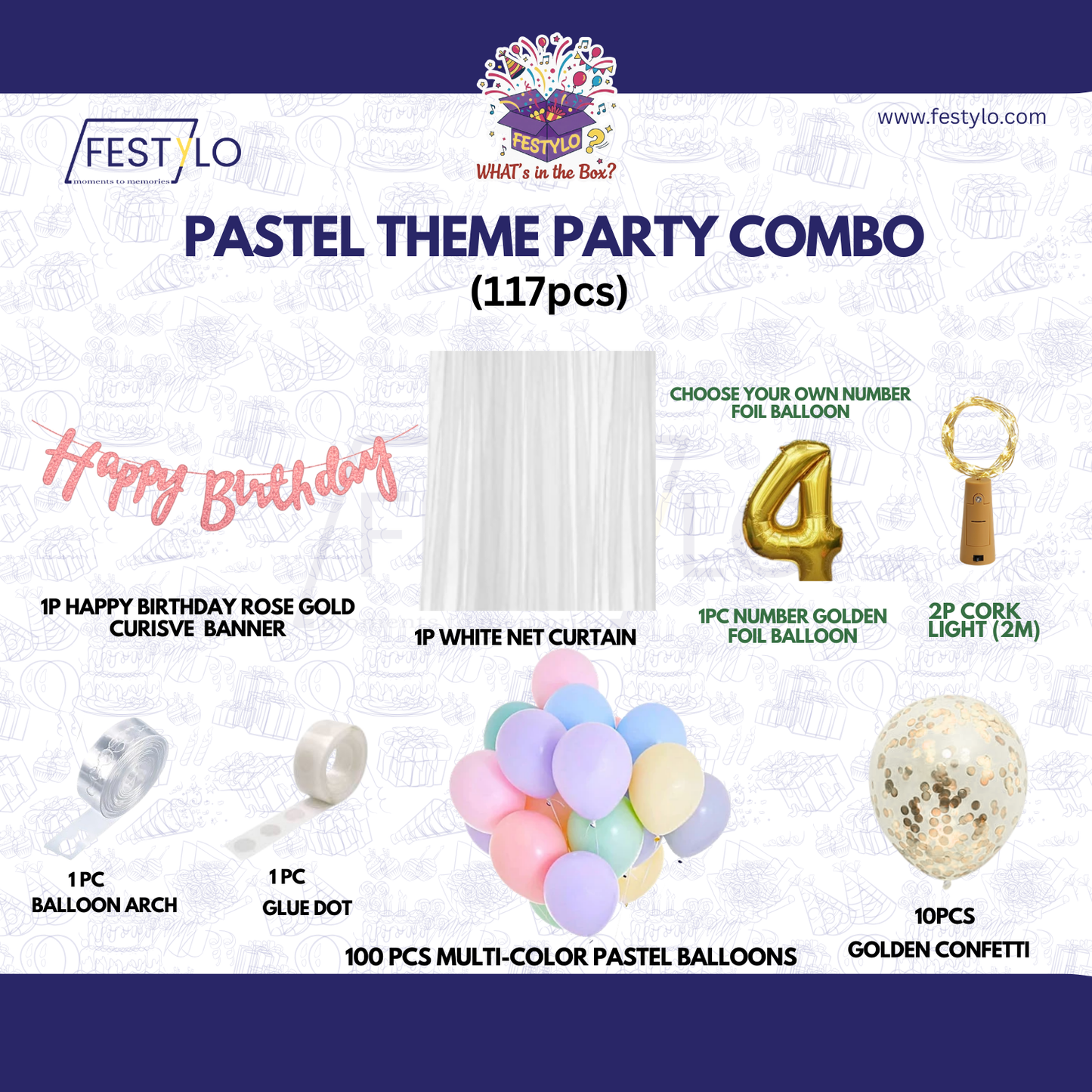 Pastel Theme Birthday Combo Kit with Rose-Gold banner