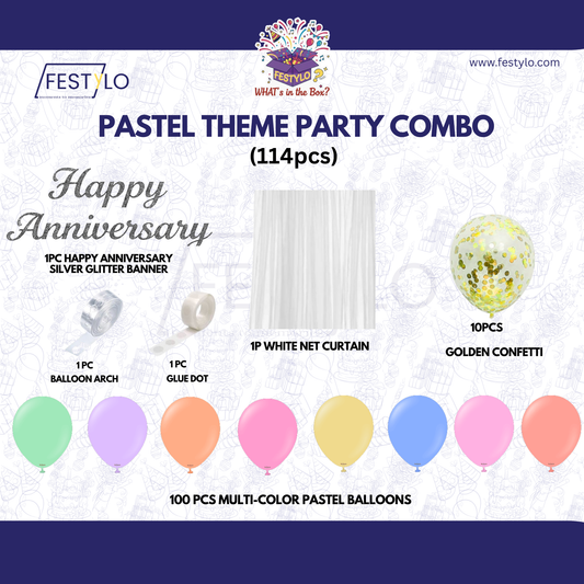 Pastel Theme Party Combo Decoration Kit (114 pcs) – Happy Anniversary