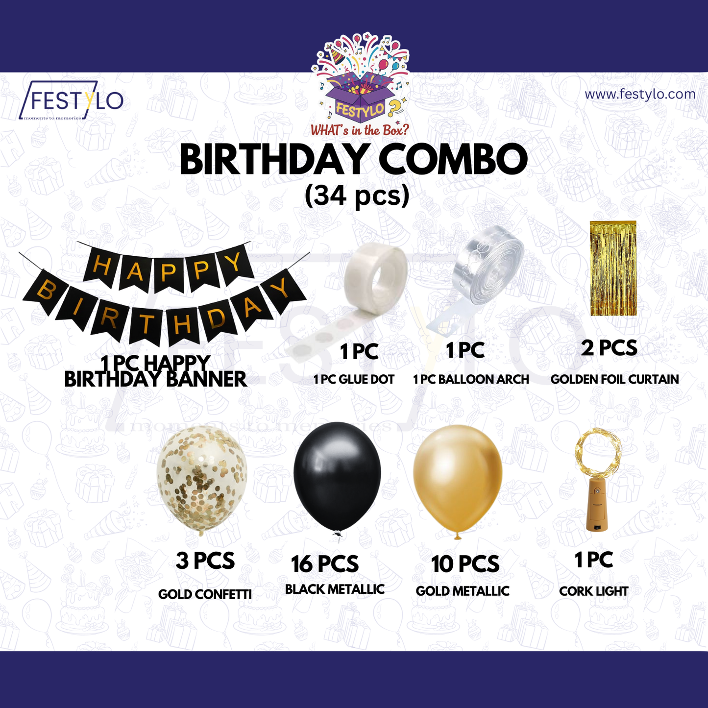 Black Golden Birthday Decoration (34 pcs)