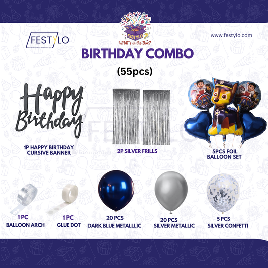 Paw Patrol Blue Silver Birthday Arch Kit