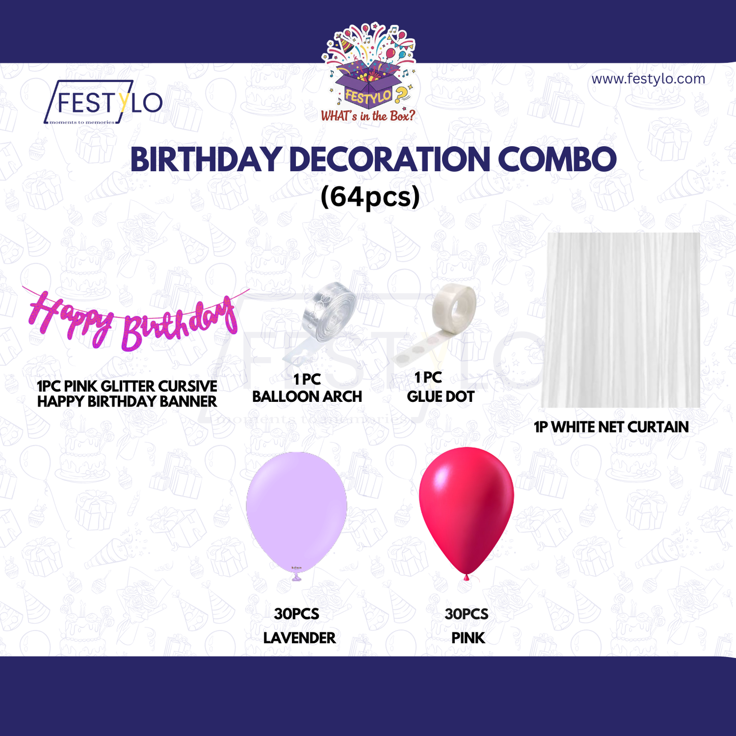 Pink Lavender Birthday Combo | 64pcs